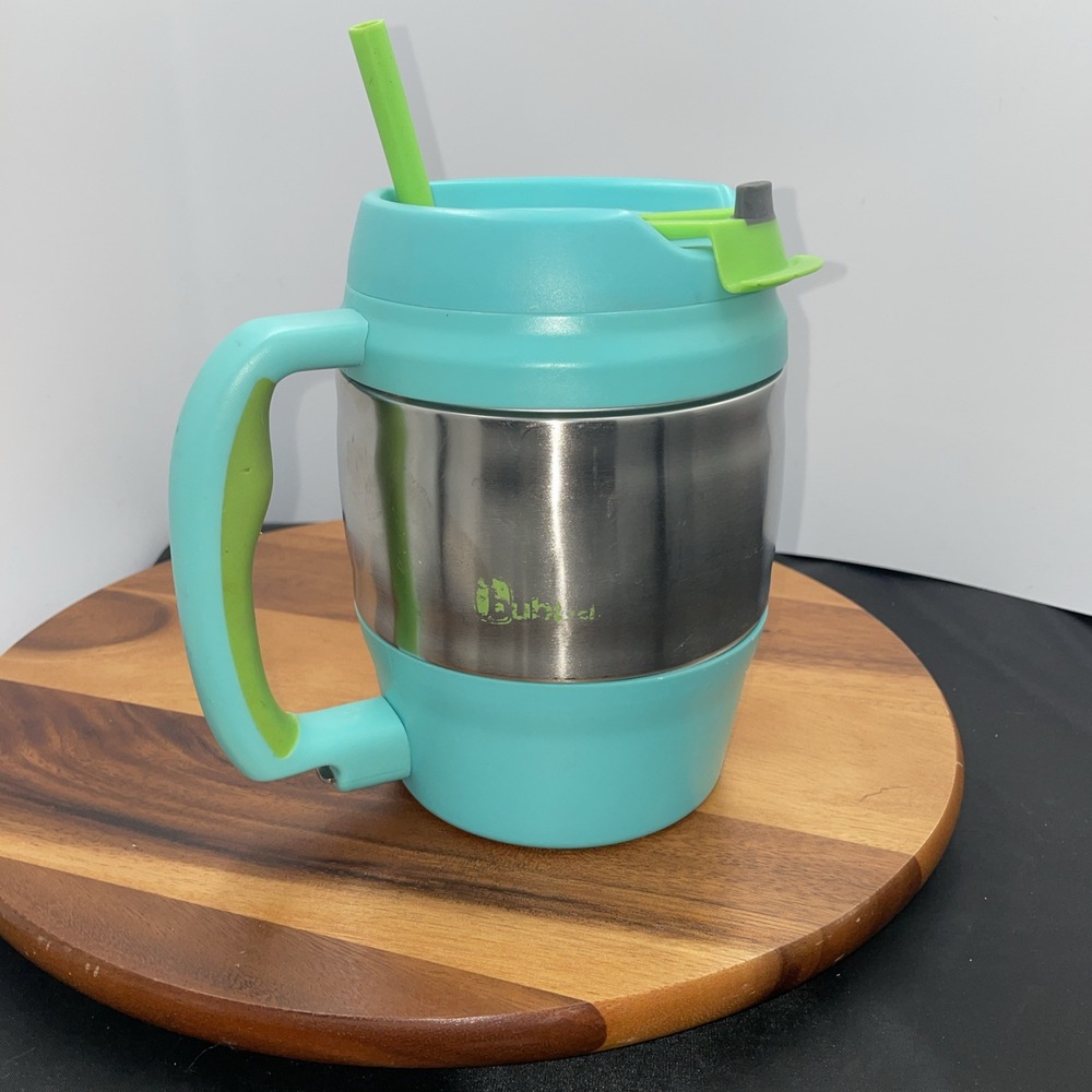 Bubba Keg 52 oz Insulated  Aqua Trim Silver‎ Travel Mug Preowned See Description